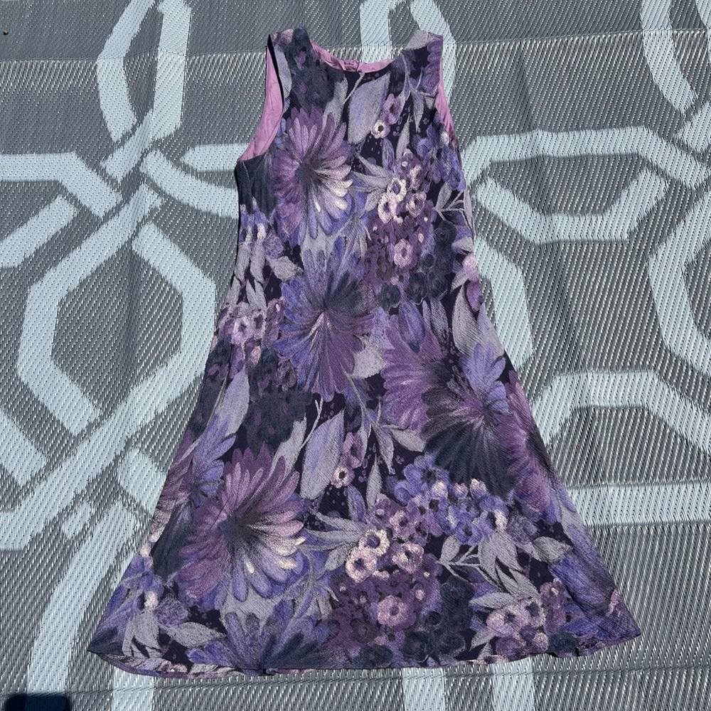 Vintage casual corner flower dress in purple